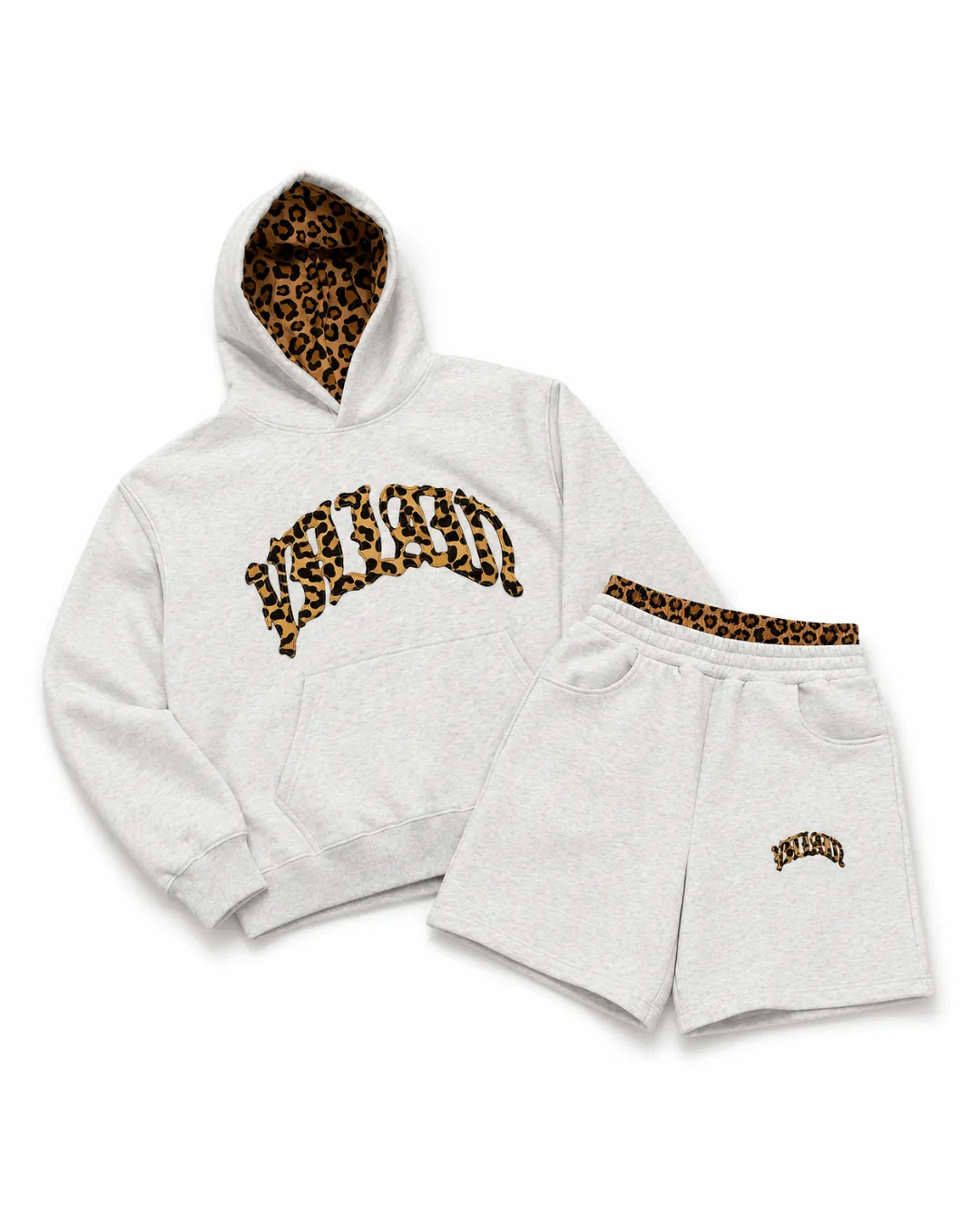 Leopard Logo Hoodie & Shorts Set – ชุดฮู้ด + กางเกงขาสั้นกราฟิกเสือดาว